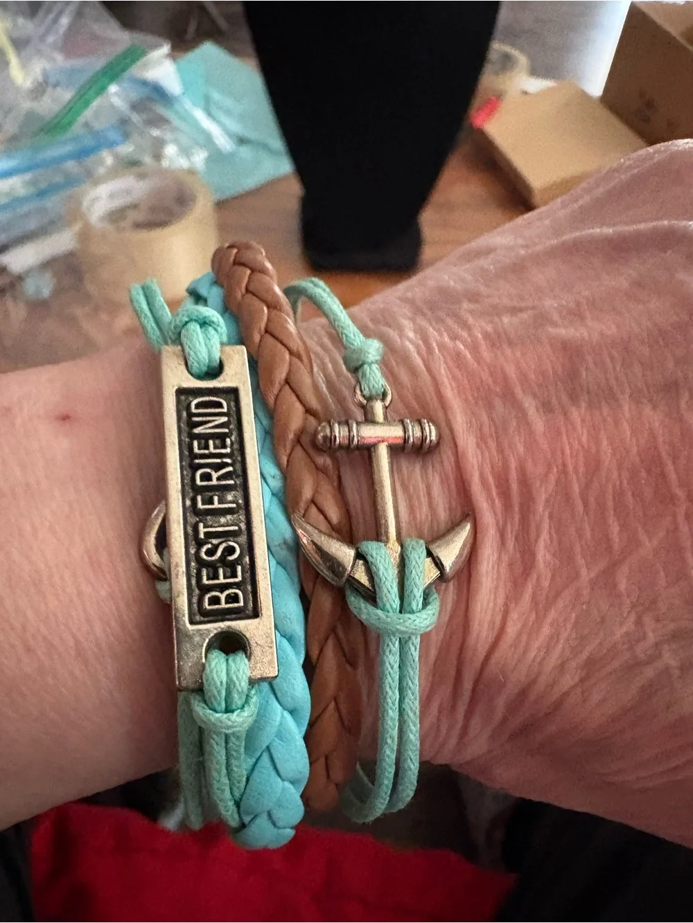 Turquoise and Brown Best Friend Anchor Bracelet Set - Unbranded